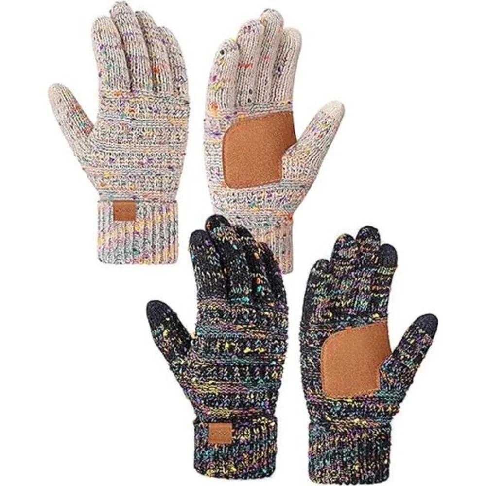 2 Pairs, Women's Gloves Touchscreen Alpaca Wool Knit Gloves